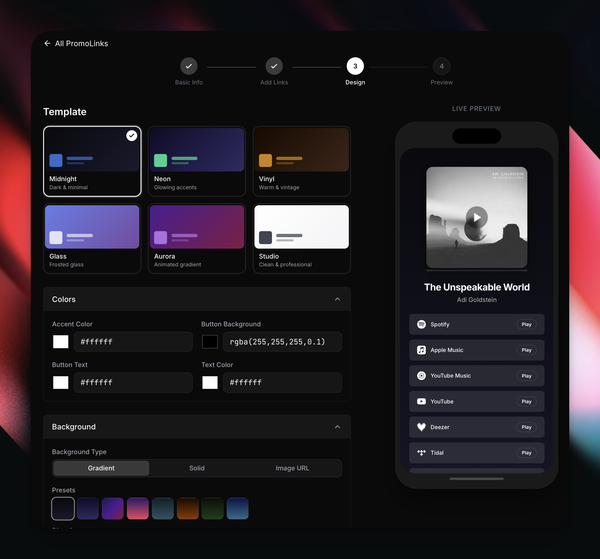 PromoLink design wizard